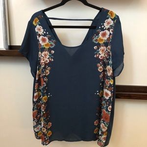 {torrid} teal and floral blouse